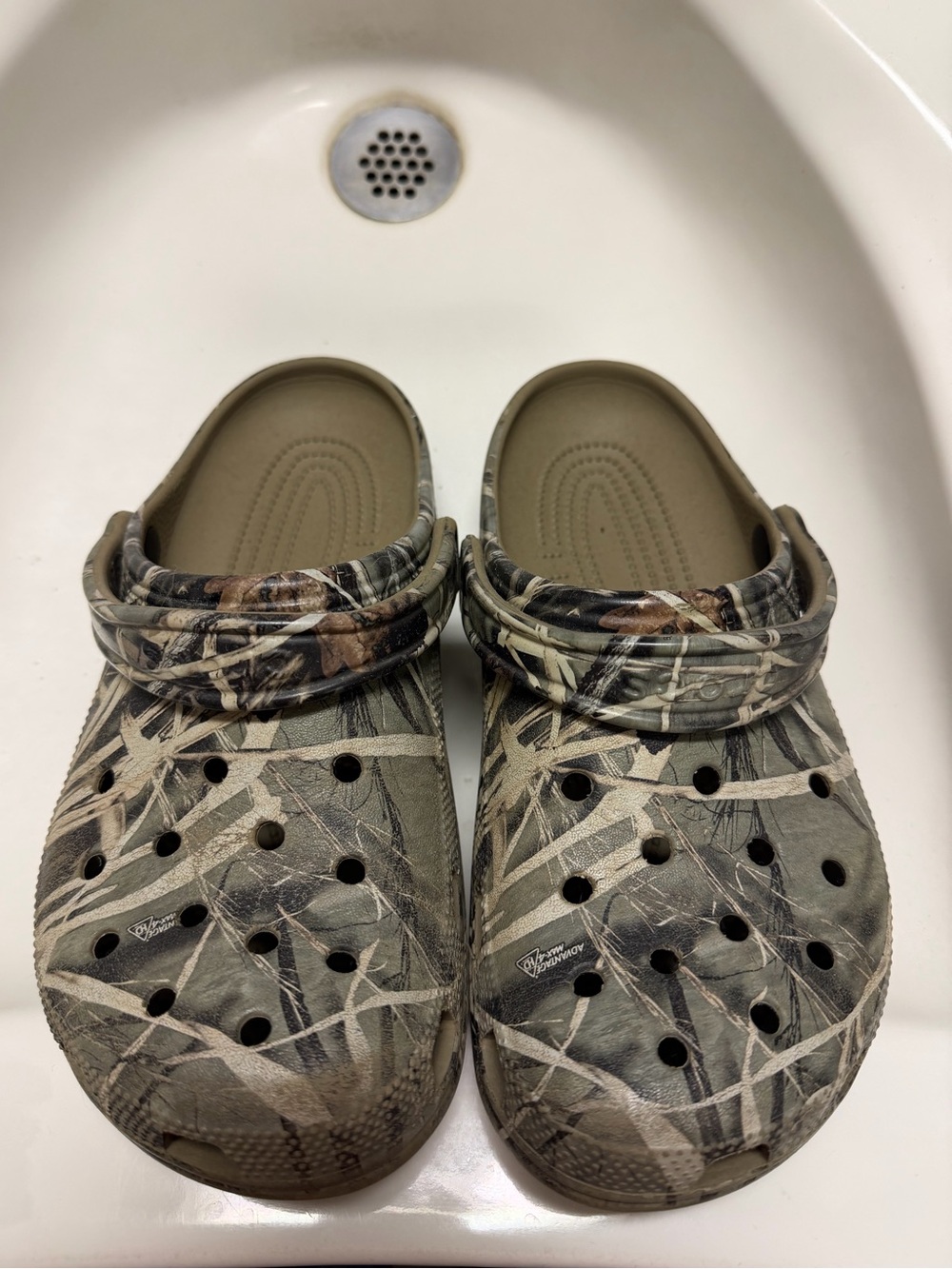 CROCS Camo Classic Clog in Olive and Tan